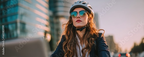 Woman Cycling in Urban Setting