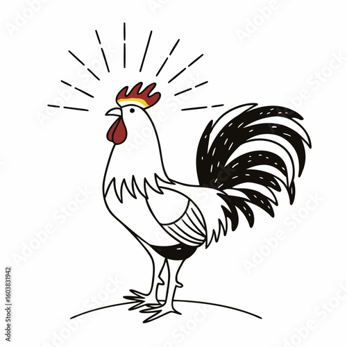 Rooster Vector – Crowing Rooster with Radiating Lines