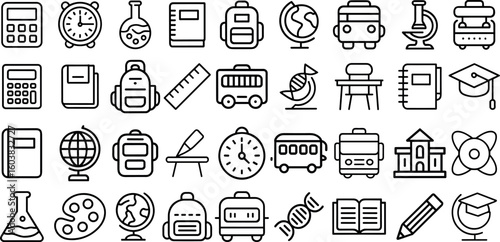school line icons set, children education, child development child skills, school , kids activity, early learning,  and more vector illustration