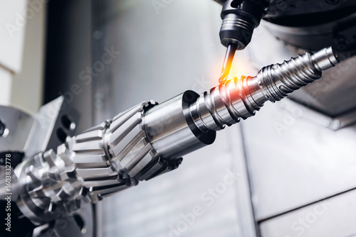 High-precision cnc milling machine in action with metalwork for turbine wheel