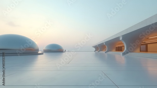Minimalist Geometric Pavilion Design with Empty Concrete Floor, Ideal for Car Presentation