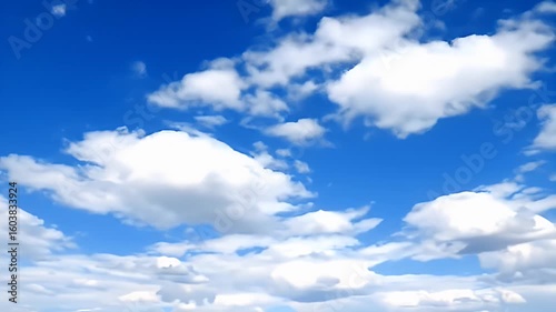 Peaceful time lapse of white cumulus clouds drifting across a vibrant deep blue sky on a clear sunny day a serene and beautiful nature background