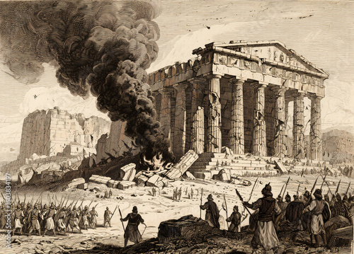 The Burning of the Acropolis – Engraving Style