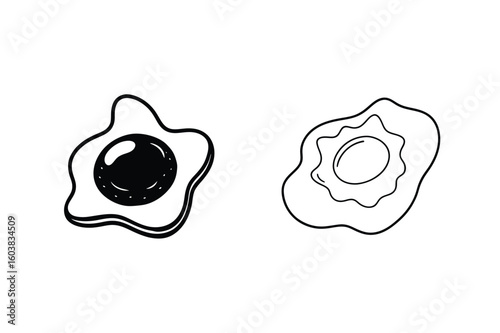 Fried eggs black and white illustration breakfast food