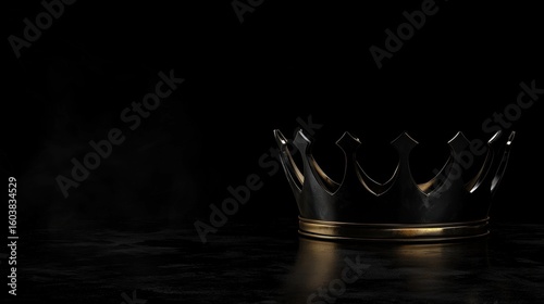 A black and gold crown on a black surface.