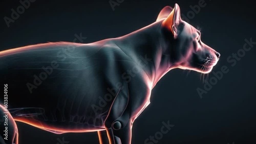 Dog rendering shows internal structure in dark blue with red/orange highlights