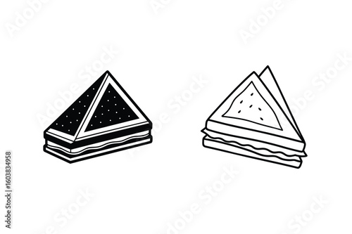 Triangular sandwiches with layered fillings food snack