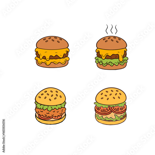 doodle burger pattern background. doodle fast food burger seamless pattern background. seamless pattern of hamburger in doodle style. Seamless Pattern of a Cheese Burger or Hamburger