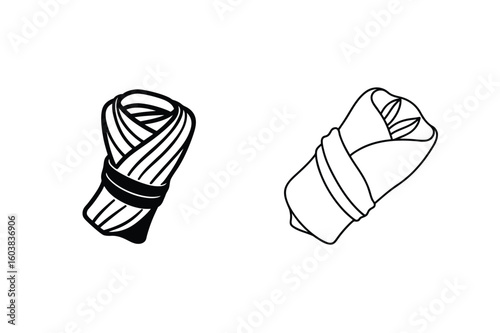 Rolled food items with stripes and bands black and white