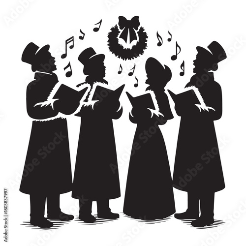 Holiday tradition in harmony – Carolers silhouette drawn with vintage Carolers vector – Carolers illustration – Christmas silhouette

