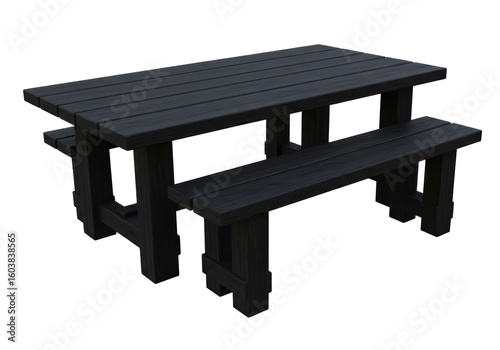 Isolated Black Wood Picnic Table and Bench Set for Outdoor Gatherings