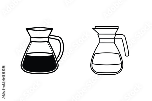 Black and white coffee carafe icons coffee pot beverage container