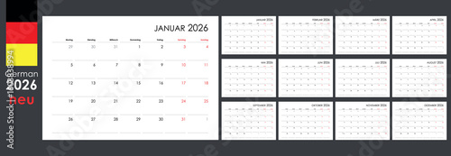 2026 wall or desk calendar template, yearly planner organizer, german version