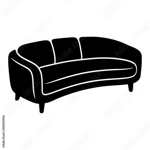 Modern Curved Sofa Silhouette Vector - Stylish and Comfortable Lounge Furniture