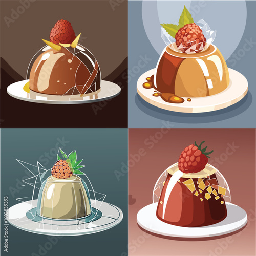 Elegant Panna Cotta Variations: Gourmet Dessert Illustration Set
