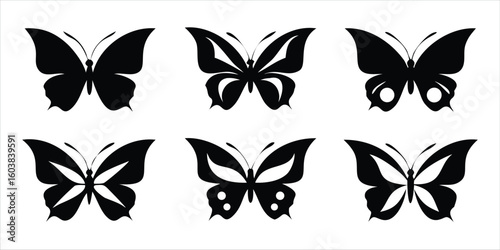 Abstract Butterfly Art Pack, Black Flying Insect Vector Silhouettes