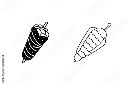 Black and white shawarma icons doner kebab food