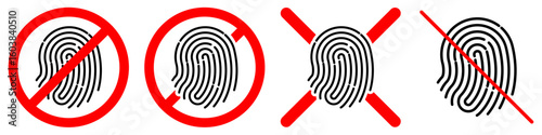 No fingerprint sign vector. Ideal for privacy warnings, security protocols, or restricted access areas. This graphic communicates the absence of identification or a prohibition on fingerprints.
