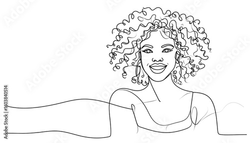 Continuous line drawing of a smiling woman