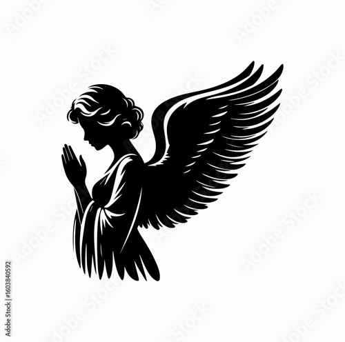 Praying Angel Silhouette Vector – Minimal Black on White