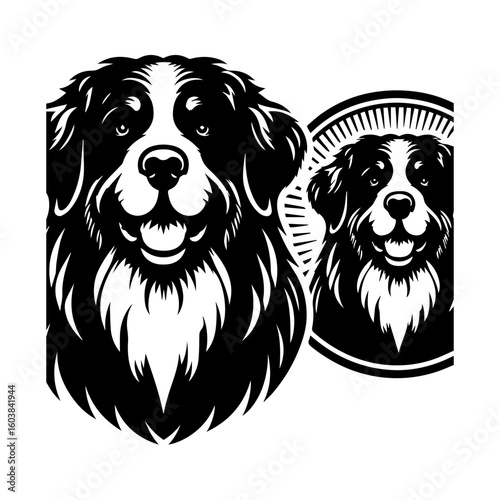 Illustration of two bernese mountain dogs in black and white