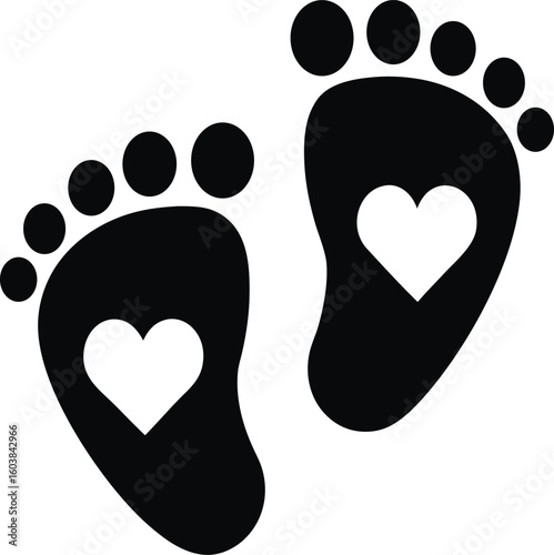 Adorable baby footprints with heart symbol illustration.