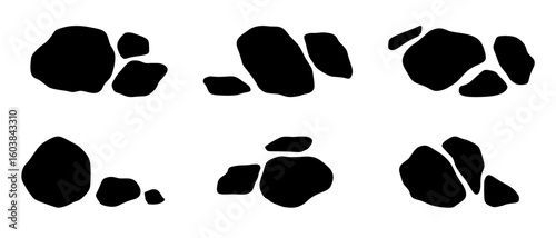 Black rock specimen set. Stone silhouette
