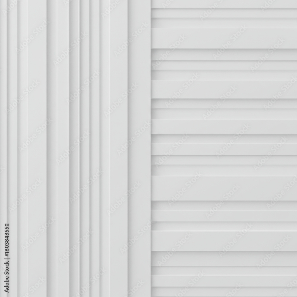 Sleek White Ribbed Wall 3D Render: Modern Minimalist Design on White Background. Sleek White Ribbed Wall 3D Render: Modern Minimalist Design on White Background.