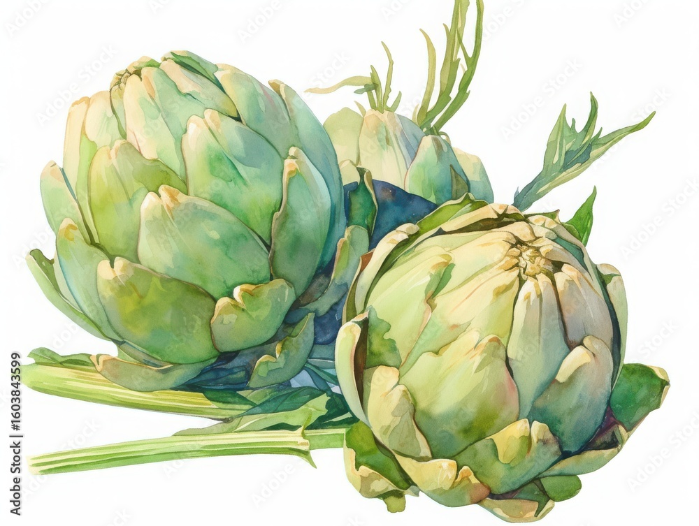 Obraz premium Artichoke: A vibrant artistic illustration captures the beauty and freshness of artichokes. showcasing the organic texture and subtle shades of the plant.