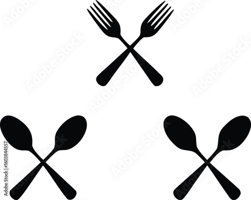 Crossed utensils icons fork spoon and spoon set.