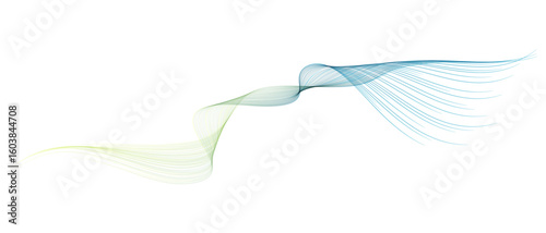 Vector abstract brush stroke wavy lines flowing smooth curve blue green gradient isolated on transparent background in concept of technology, science, music, modern.