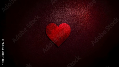 Abstract red heart symbol on textured dark background, evoking deep emotions with dramatic lighting.