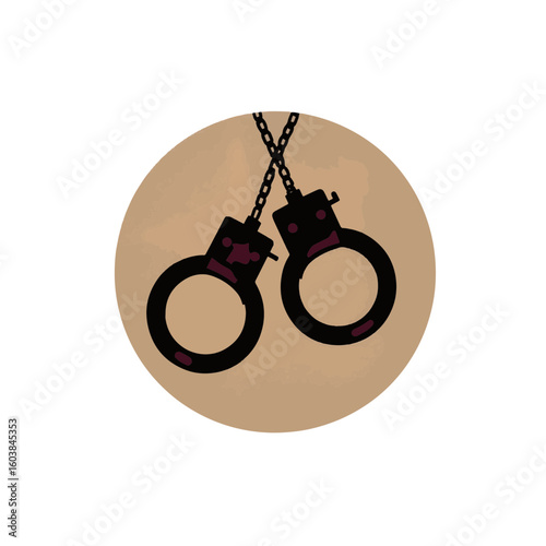 Symbolic handcuffs silhouette on sand background, justice and confinement