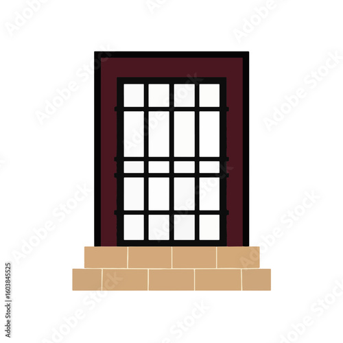 Jail window silhouette in black and burgundy, concept of confinement