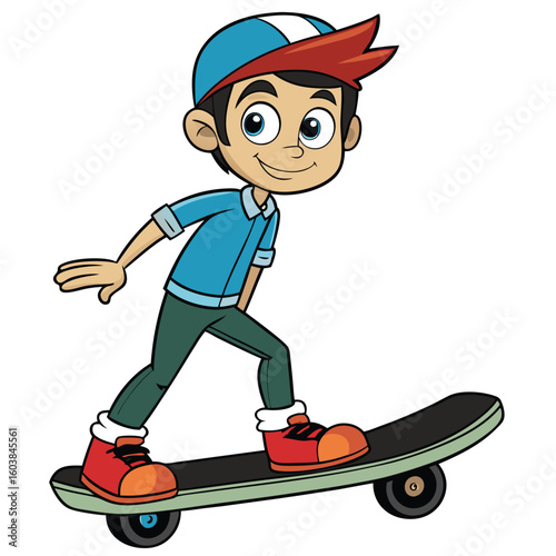 Cartoon Boy Skateboarding: Fun Illustration