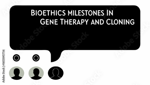 Bioethics milestones in gene therapy and cloning displayed with profile icons and circular indicators