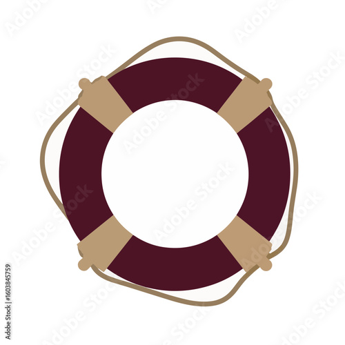 Life buoy silhouette in burgundy and sand palette, aquatic safety