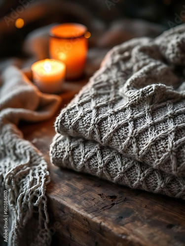 Cozy Knitted Sweater. Nordic Pattern Sweater. Soft Winter Comfort. Sweater on Wooden Hanger