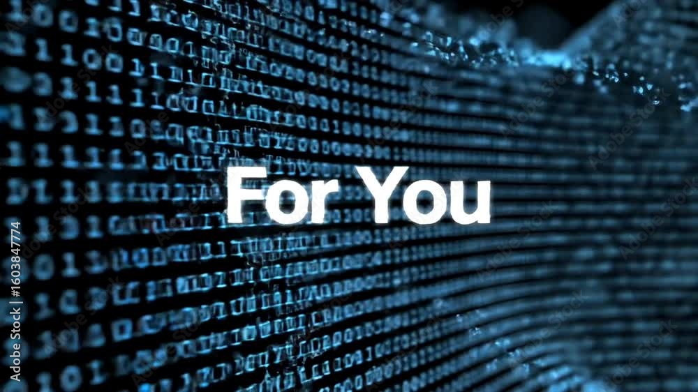 Concept of personalization and customized content with 'For You' text on a digital binary code stream.