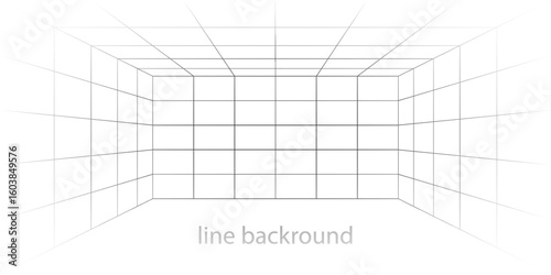Empty futuristic digital box room white background with black grid space line color surface. EPS 10