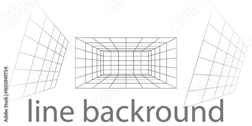 Empty futuristic digital box room white background with black grid space line color surface.