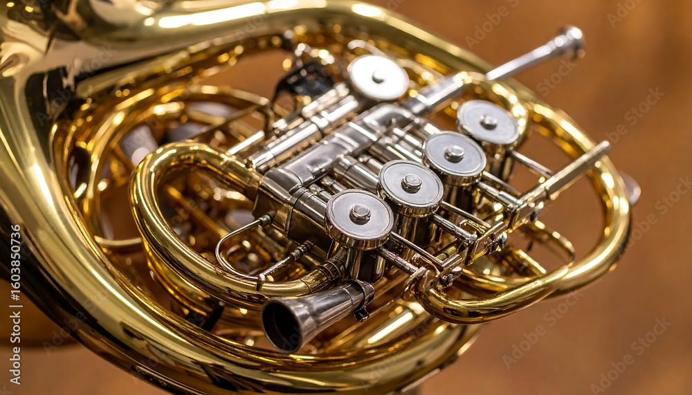 Fototapeta premium Close-up of a brass French horn