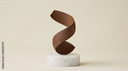 Abstract Brown Sculpture on White Marble Base
