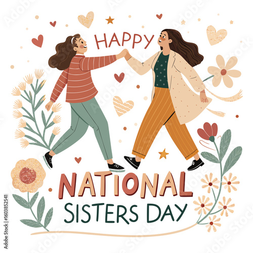 National Sisters Day Vector Illustration  Happy Sisterhood, Love, and Friendship