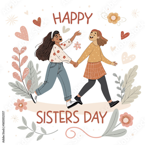 National Sisters Day Vector Illustration  Happy Sisterhood, Love, and Friendship