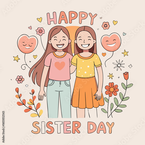 National Sisters Day Vector Illustration  Happy Sisterhood, Love, and Friendship