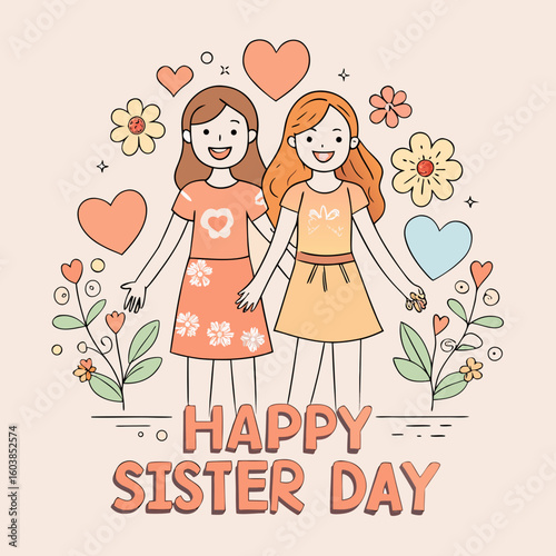 National Sisters Day Vector Illustration  Happy Sisterhood, Love, and Friendship