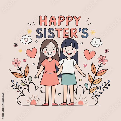 National Sisters Day Vector Illustration  Happy Sisterhood, Love, and Friendship