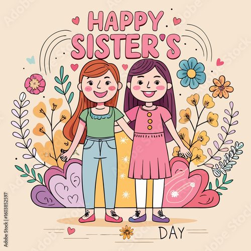 National Sisters Day Vector Illustration  Happy Sisterhood, Love, and Friendship