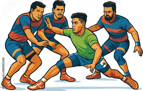 Kabaddi is a game that originated in Tamil Nadu Kabaddi is played with seven players on both teams indian game  colorful editable vector design